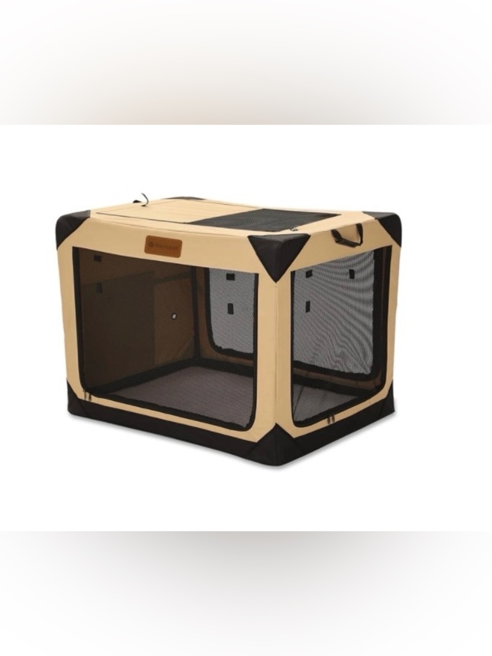 Garnpet Soft Dog Crate for Large Dogs, 4-Door Foldable Khaki